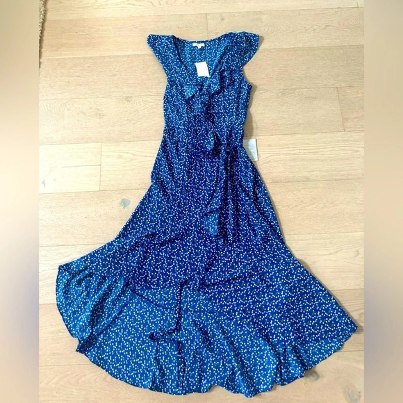 Max Studio polka dot wrap dress with ruffle trim NWT size large - Picture 2 of 6